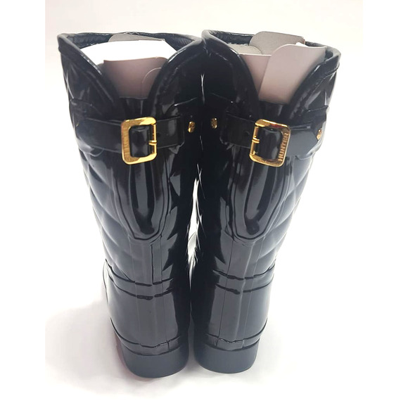 Hunter refined gloss quilt short black boots women's size 7 - Picture 5 of 15